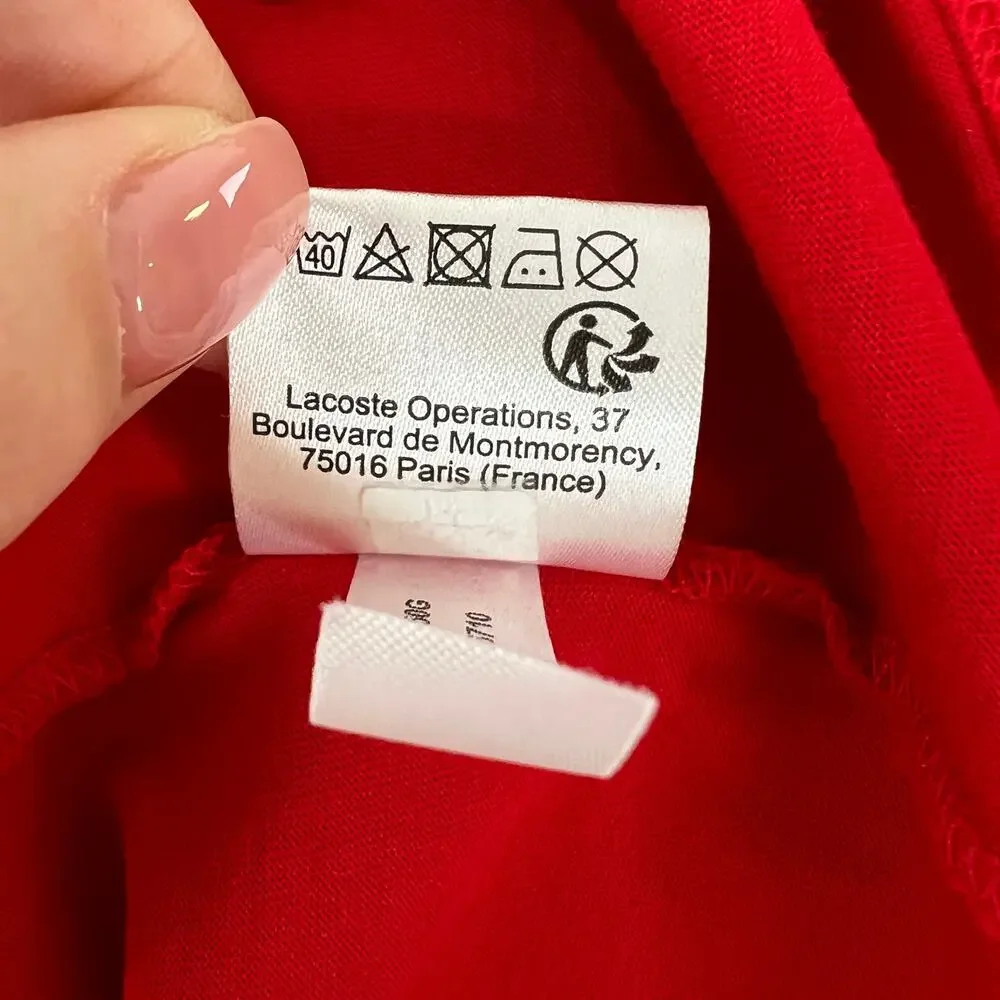LACOSTE Red Pima Cotton V-Neckline Short Sleeve Embroidered Logo T-Shirt Size M